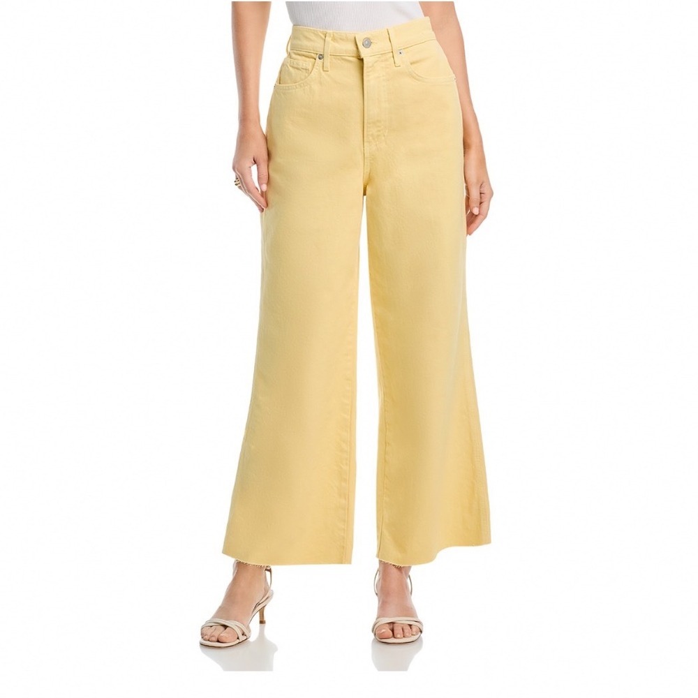 Veronica Beard Taylor Cropped High Rise Wide Leg Jeans Chamomile Yellow Size 25